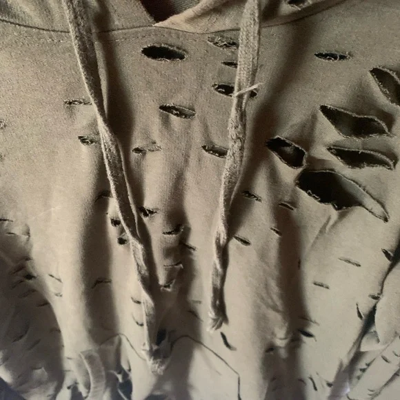 Dazl Olive Green Distressed Hoodie Sweater - Picture 3 of 5